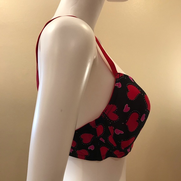 Fredericks of Hollywood Sexy Push Up Bra 34DD Black Red Pink Hearts Underwire - Picture 7 of 15